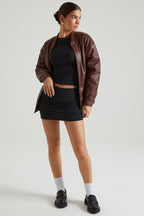 Chic Faux Leather Jacket in Brown