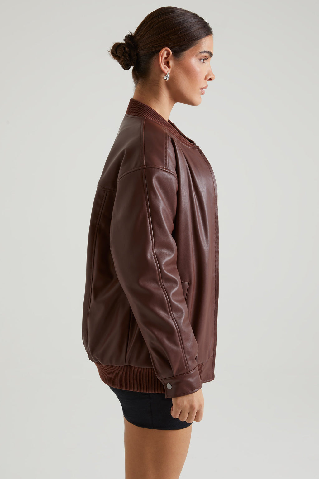 Chic Faux Leather Jacket in Brown