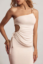 Chic Textured Jersey One-Shoulder Top in White