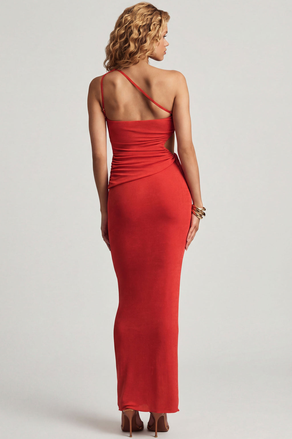 Chic Textured Jersey Low-Rise Maxi Skirt in Chilli Red
