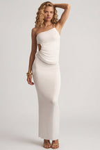 Chic Textured Jersey Low-Rise Maxi Skirt in White