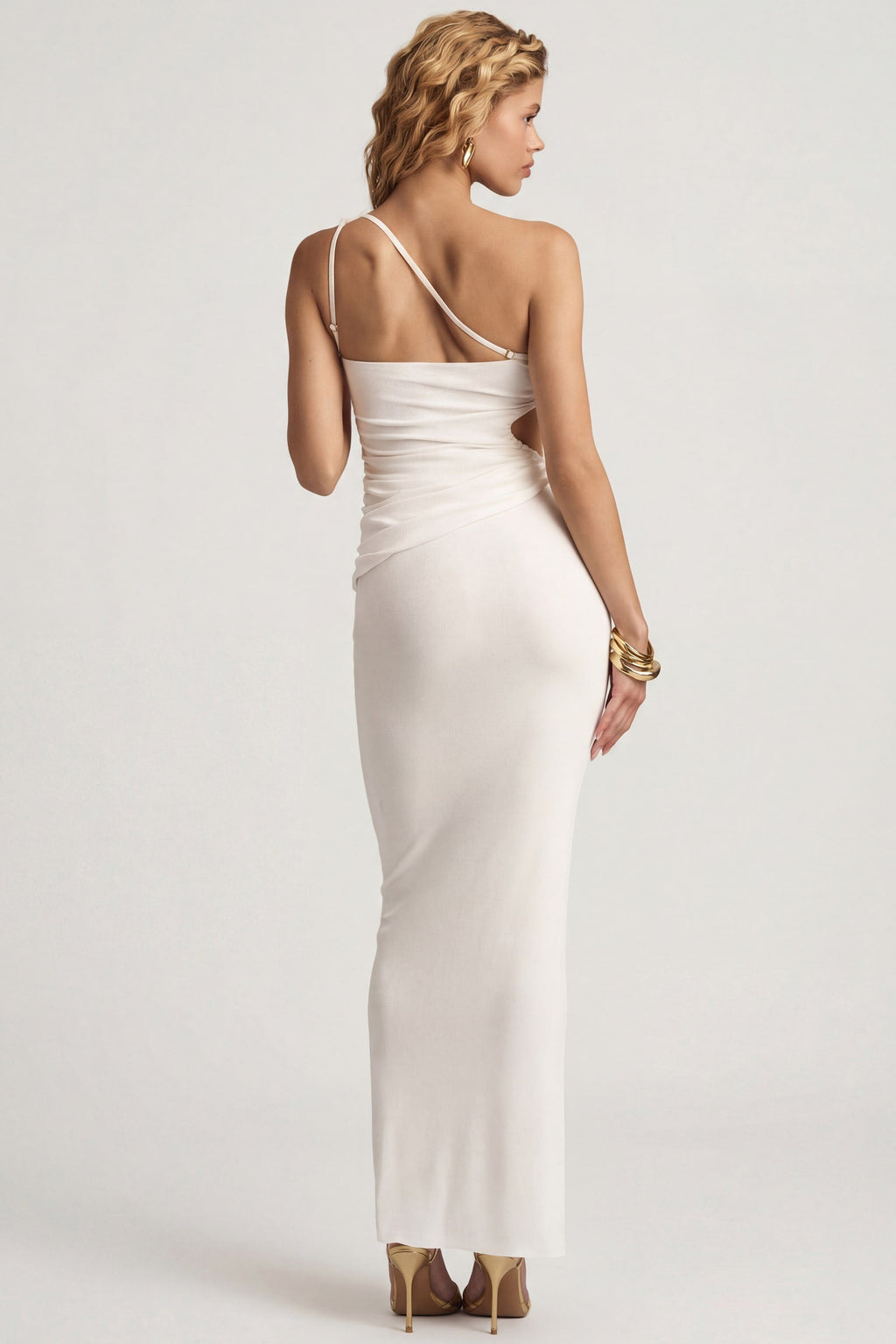 Chic Textured Jersey Low-Rise Maxi Skirt in White