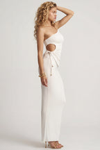 Chic Textured Jersey Low-Rise Maxi Skirt in White