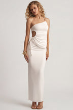 Chic Textured Jersey Low-Rise Maxi Skirt in White