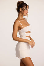 Chic Textured Jersey Cut-Out A-Line Mini Dress in Ivory