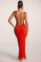 Chic Textured Jersey Open Back Maxi Dress in Fiery Red