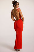 Chic Textured Jersey Open Back Maxi Dress in Fiery Red