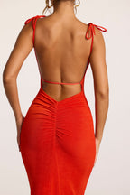 Chic Textured Jersey Open Back Maxi Dress in Fiery Red