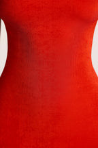 Chic Textured Jersey Open Back Maxi Dress in Fiery Red