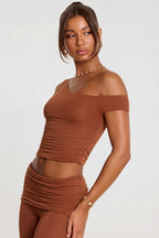 Chic Mid Rise Modal Cashmere Blend Trousers in Chestnut Brown