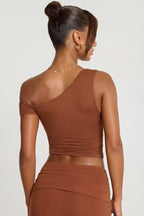 Chic Mid Rise Modal Cashmere Blend Trousers in Chestnut Brown