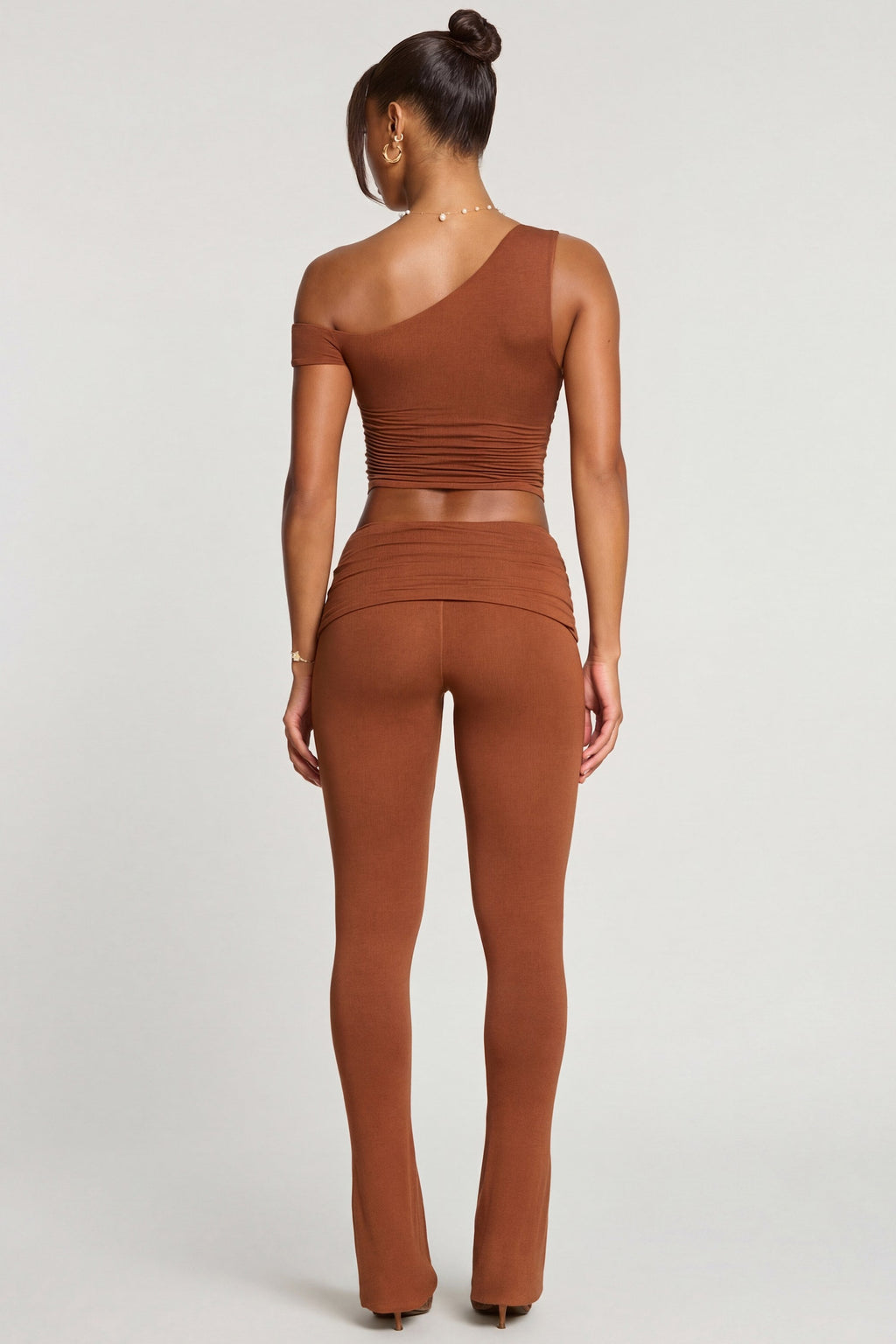 Chic Mid Rise Modal Cashmere Blend Trousers in Chestnut Brown