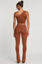 Chic Mid Rise Modal Cashmere Blend Trousers in Chestnut Brown