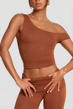 Chic Mid Rise Modal Cashmere Blend Trousers in Chestnut Brown