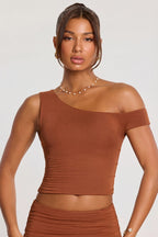 Chic Mid Rise Modal Cashmere Blend Trousers in Chestnut Brown