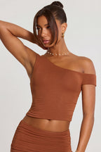 Chic Mid Rise Modal Cashmere Blend Trousers in Chestnut Brown