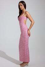 Chic Embellished Cowl-Neck Maxi Dress in Pink