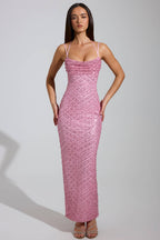 Chic Embellished Cowl-Neck Maxi Dress in Pink