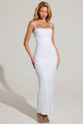 Chic Embellished Cowl-Neck Maxi Dress in White