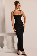 Chic Embellished Cowl Neck Maxi Dress in Black