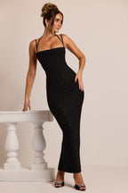 Chic Embellished Cowl Neck Maxi Dress in Black
