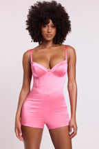 Chic Satin Corset Mini Playsuit in Pink