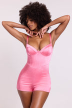 Chic Satin Corset Mini Playsuit in Pink