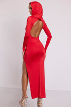 Chic Hooded Long Sleeve Maxi Dress in Fire Red