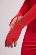 Chic Hooded Long Sleeve Maxi Dress in Fire Red