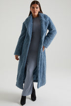 Chic Long Shearling Coat in Blue