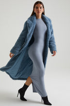 Chic Long Shearling Coat in Blue