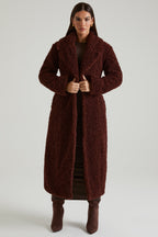 Chic Long Shearling Coat in Brown