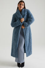 Chic Long Shearling Coat in Blue