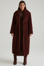 Chic Long Shearling Coat in Brown