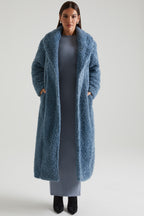 Chic Long Shearling Coat in Blue