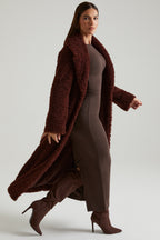Chic Long Shearling Coat in Brown