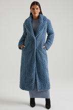 Chic Long Shearling Coat in Blue