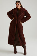 Chic Long Shearling Coat in Brown