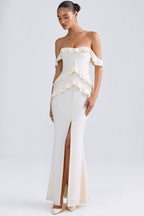 Chic Off-Shoulder Ruffle-Trim Gown in Ivory