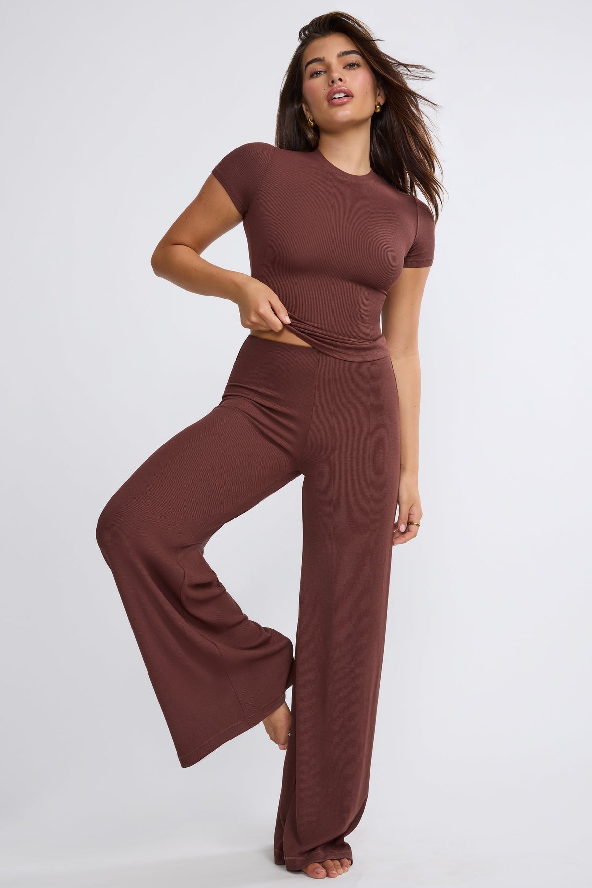 Chic Tall Mid Rise Wide Leg Trouser in Chocolate