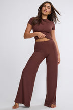 Chic Tall Mid Rise Wide Leg Trouser in Chocolate