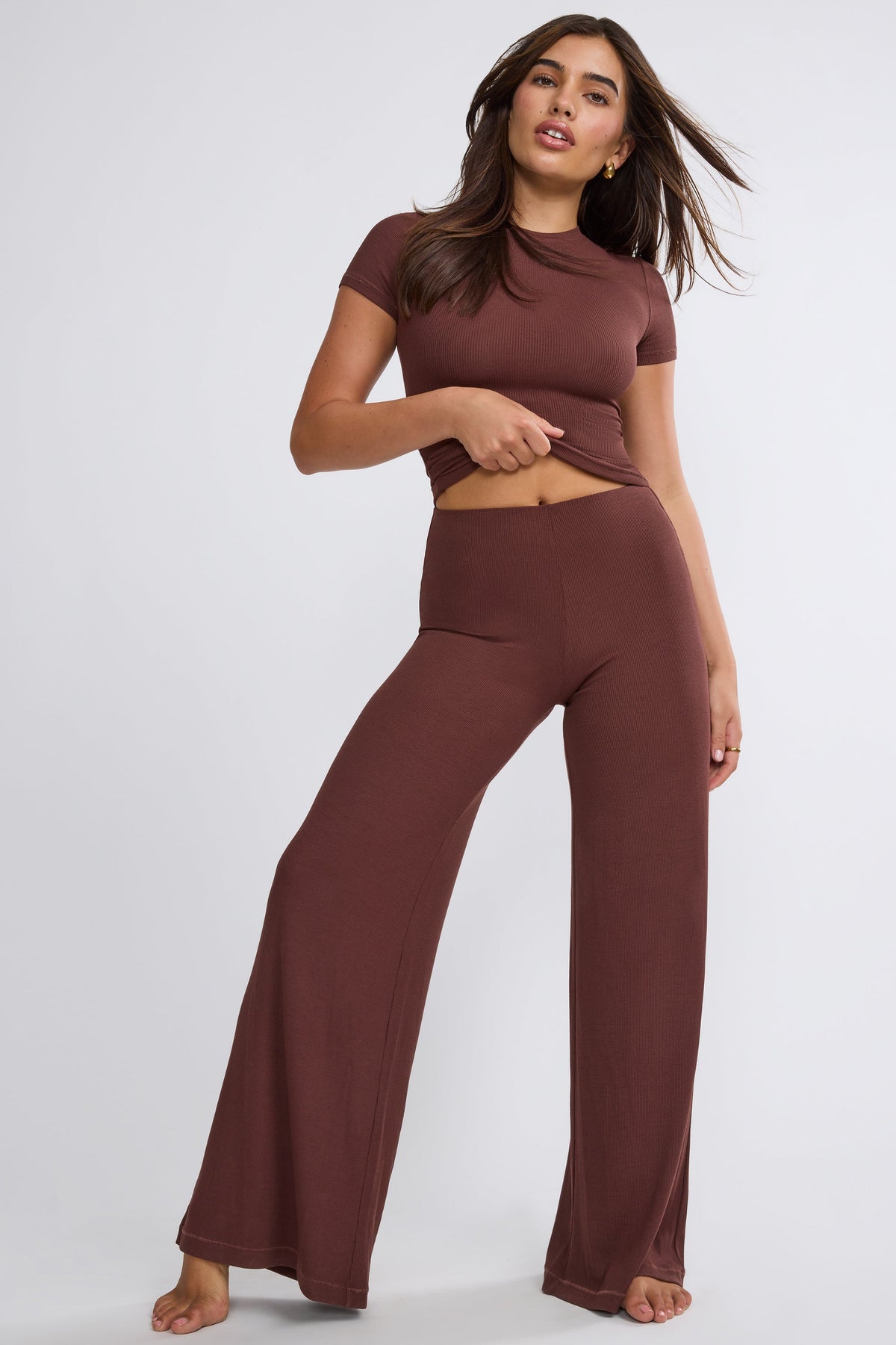 Chic Tall Mid Rise Wide Leg Trouser in Chocolate