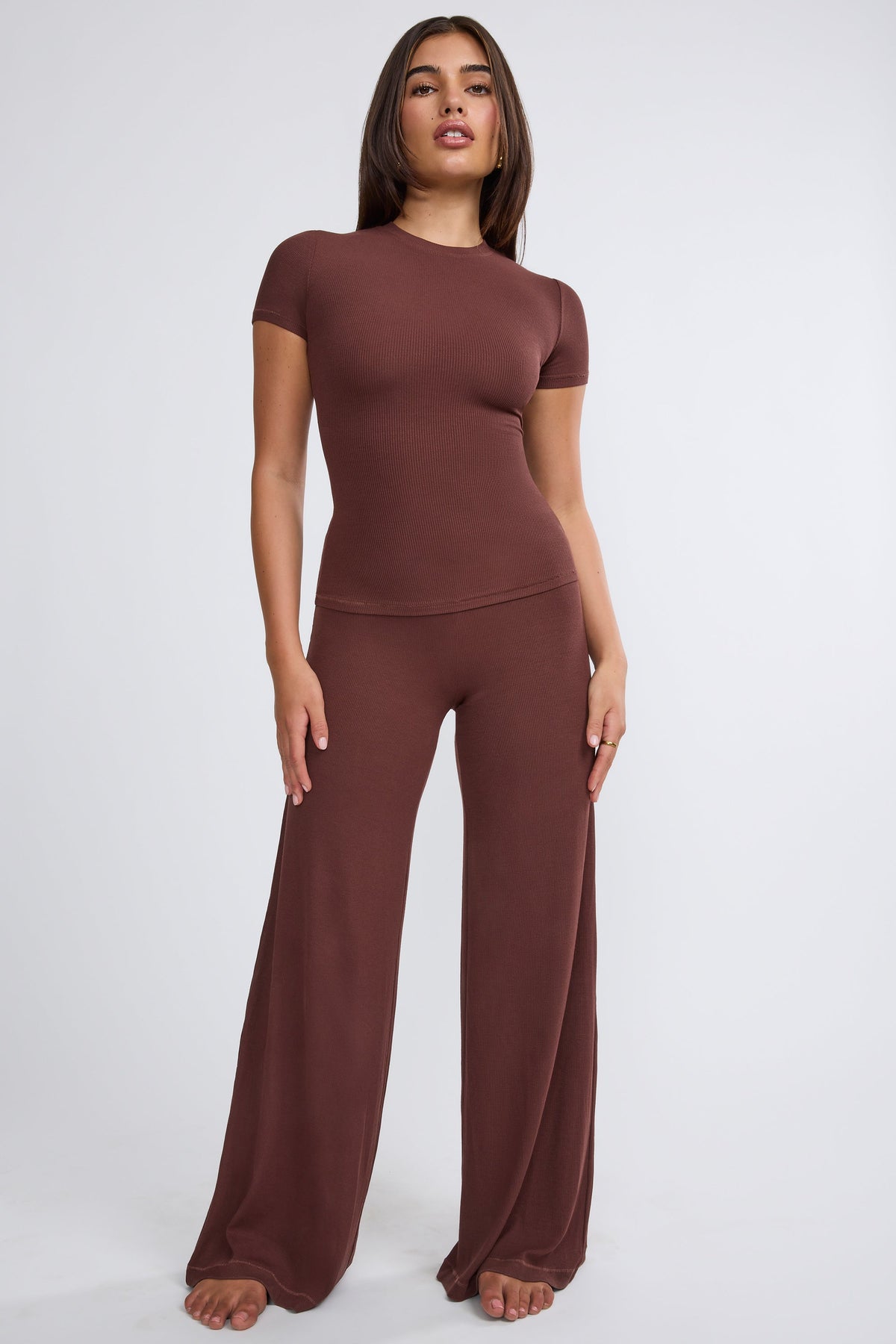 Chic Tall Mid Rise Wide Leg Trouser in Chocolate