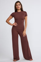 Chic Tall Mid Rise Wide Leg Trouser in Chocolate