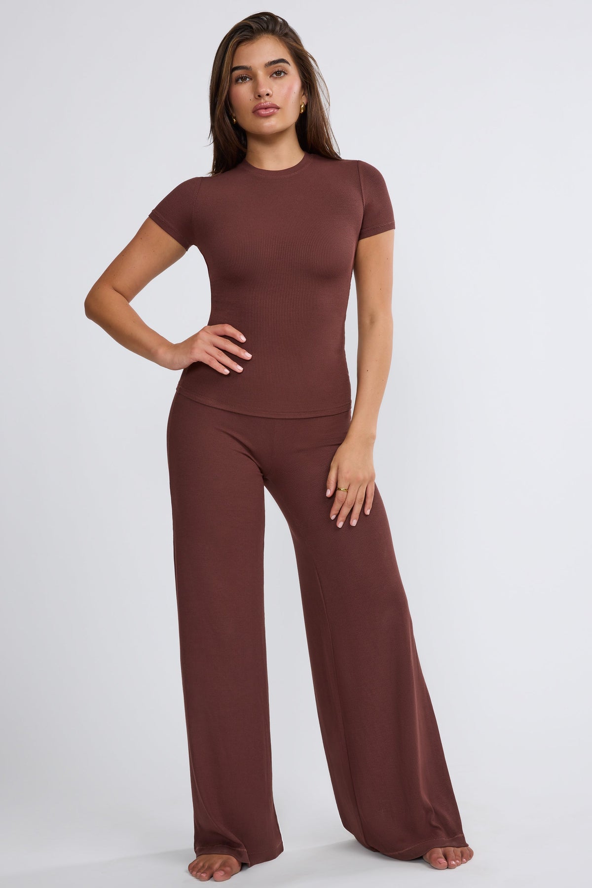 Chic Tall Mid Rise Wide Leg Trouser in Chocolate