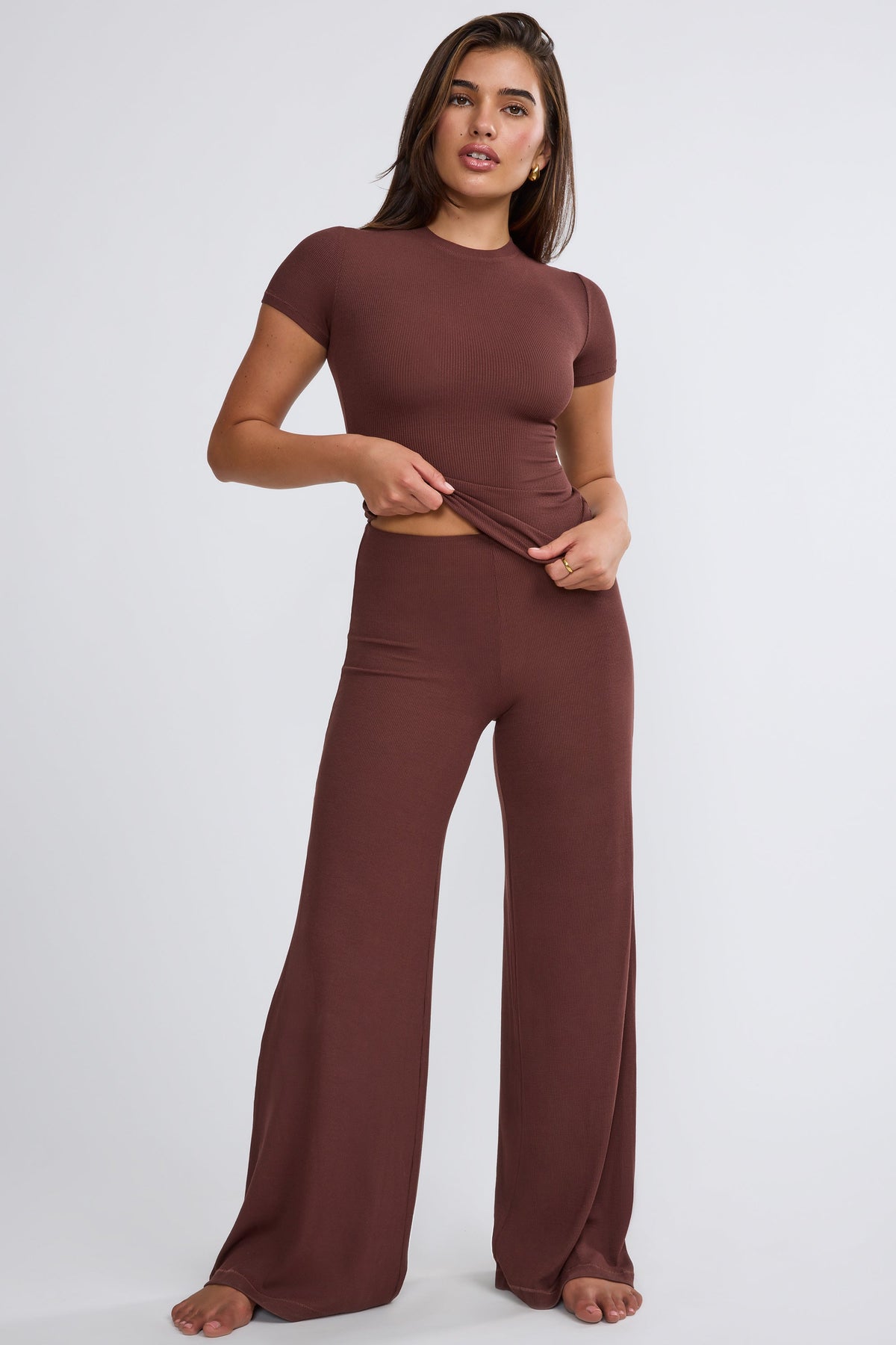 Chic Tall Mid Rise Wide Leg Trouser in Chocolate