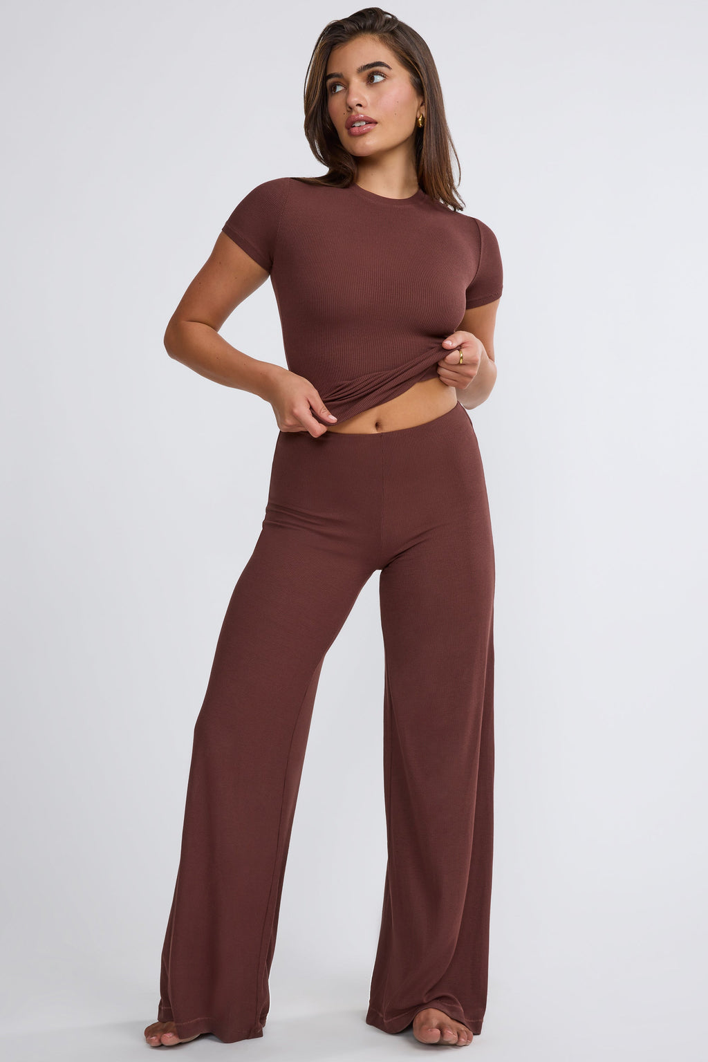Chic Tall Mid Rise Wide Leg Trouser in Chocolate