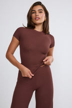 Chic Tall Mid Rise Wide Leg Trouser in Chocolate