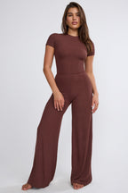 Chic Tall Mid Rise Wide Leg Trouser in Chocolate