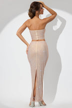 Chic Embellished Mid Rise Maxi Skirt in Champagne